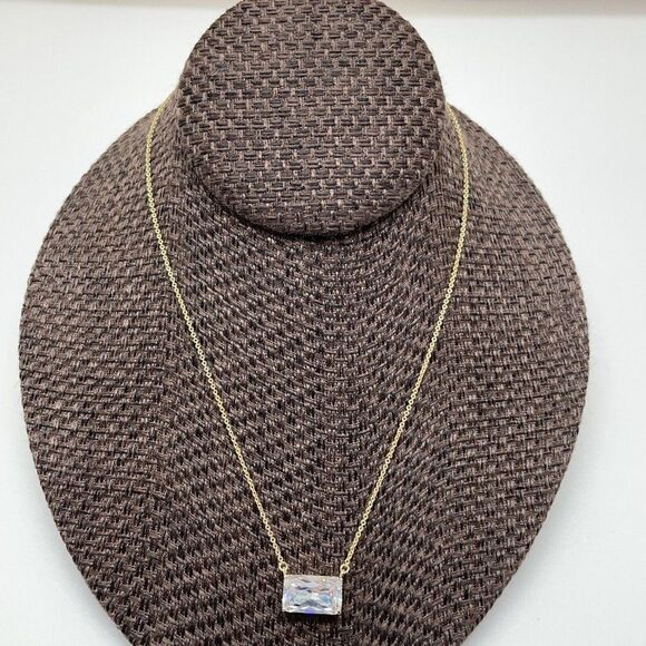 Clear Diamonite East/West Drop Necklace Gold Tone Real Collections Adrienne 17" - Picture 2 of 8